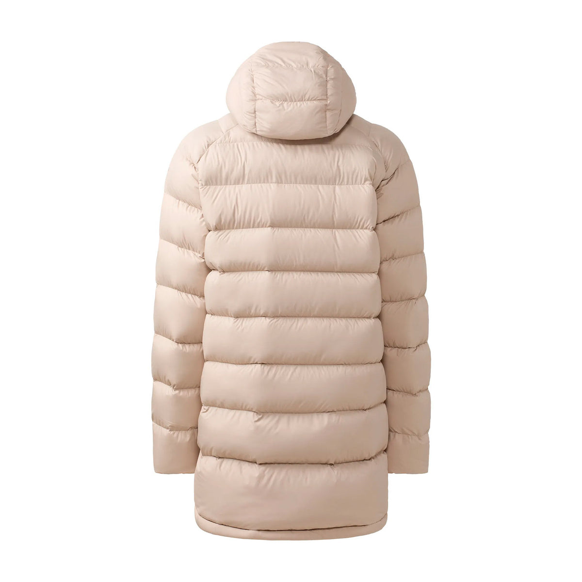 haglöfs pitkä untuvatakki, beige, selkä