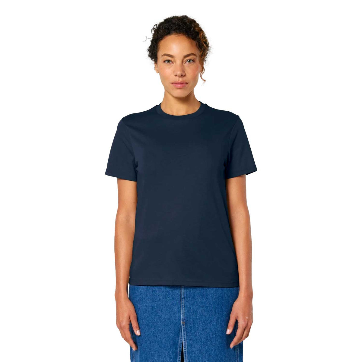 tummansininen Crafter t-paita naisten päällä, stanley stella, luomupuuvilla, 155 g/m2, unisex, medium fit