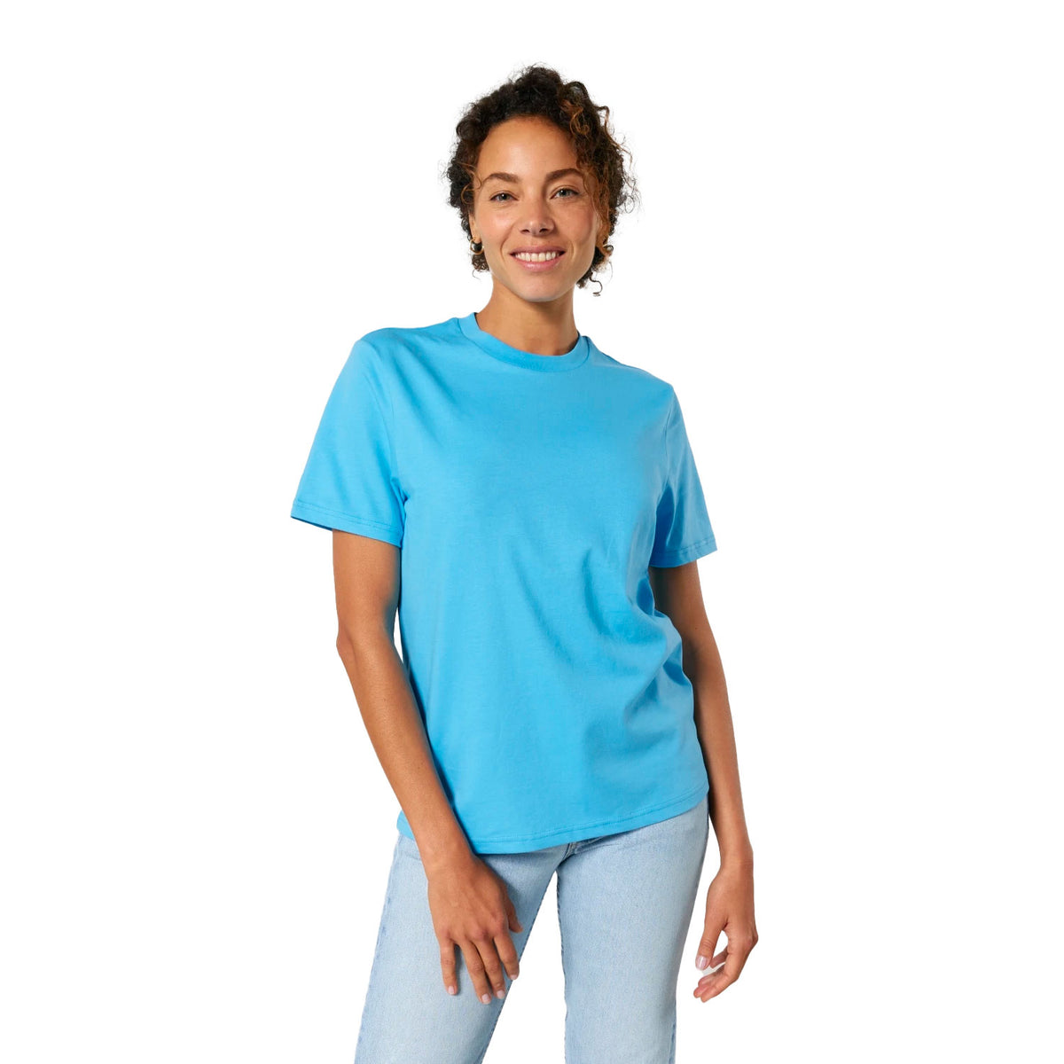 stanley stella creator 2.0 aqua azure sininen unisex t-paita naisen päällä