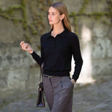 Brighton Long Sleeve Polo Women, musta, naisten neule poolo kauluksella