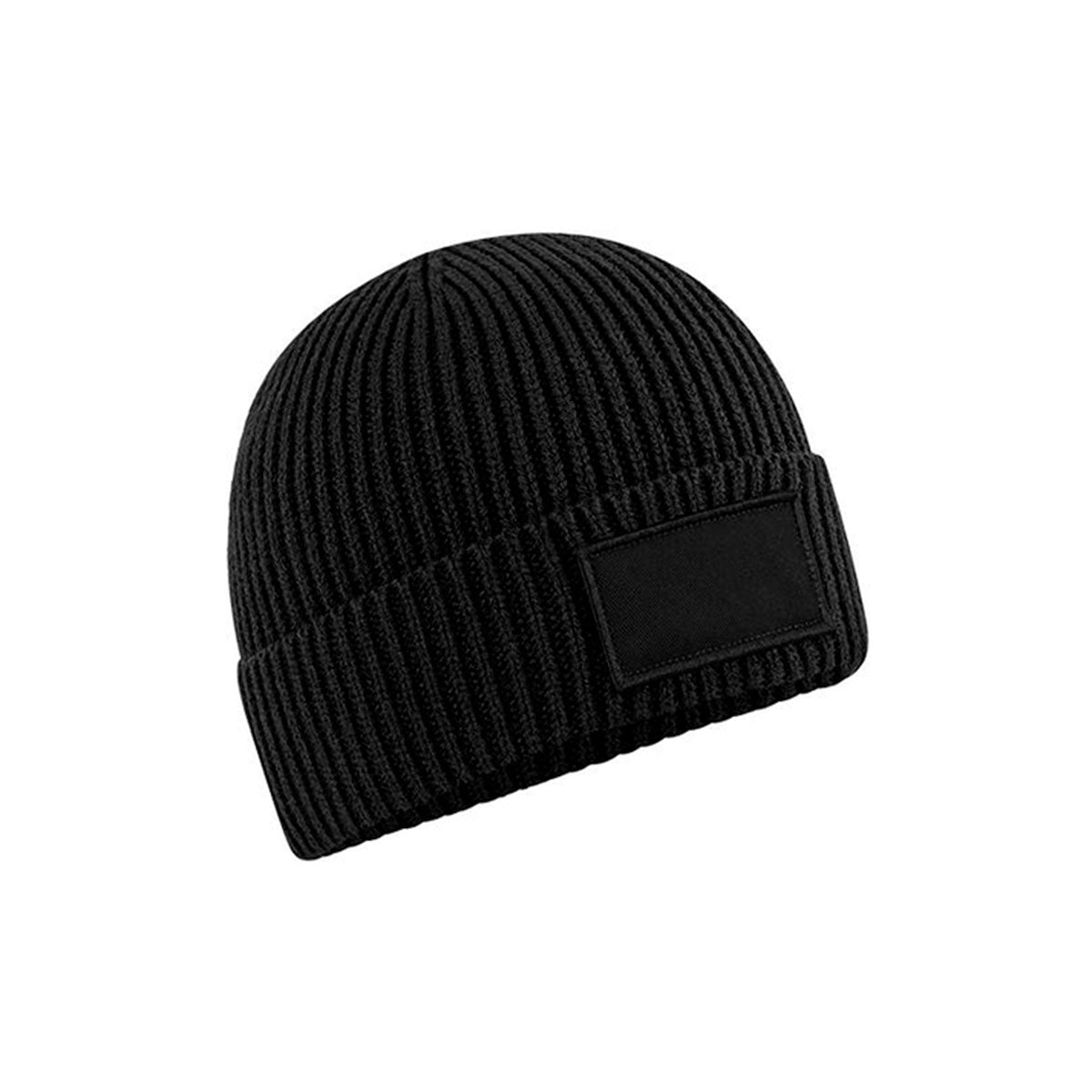 Beechfield Fashion Patch Beanie, musta