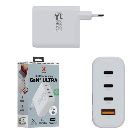 Xtorm XEC140 GaN2 140 W kannettavan tietokoneen laturi omalla logolla