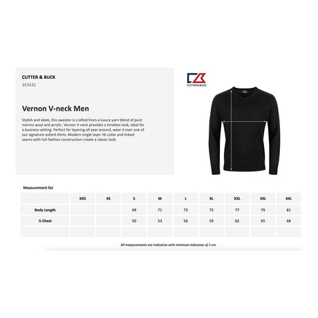 Cutter & Buck Vernon V-neck Men kokotaulukko