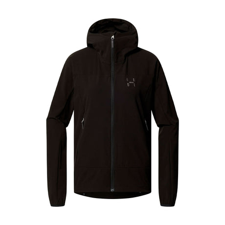 haglöfs naisten softshell takki hupulla, musta