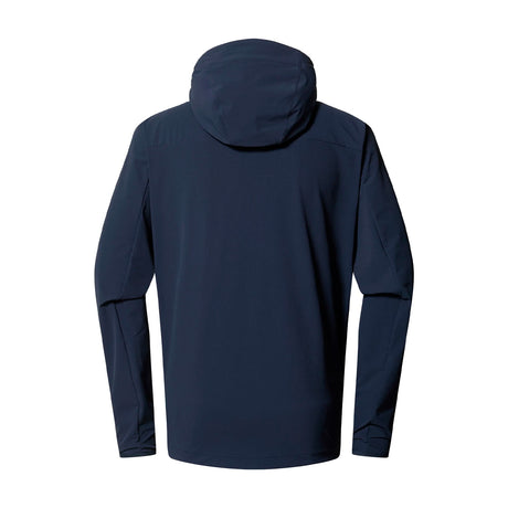 haglöfs softshell takki hupulla, navy, selkä