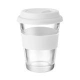 lasinen take away muki 350 ml valkoinen silikonikansi ja silikonirengas