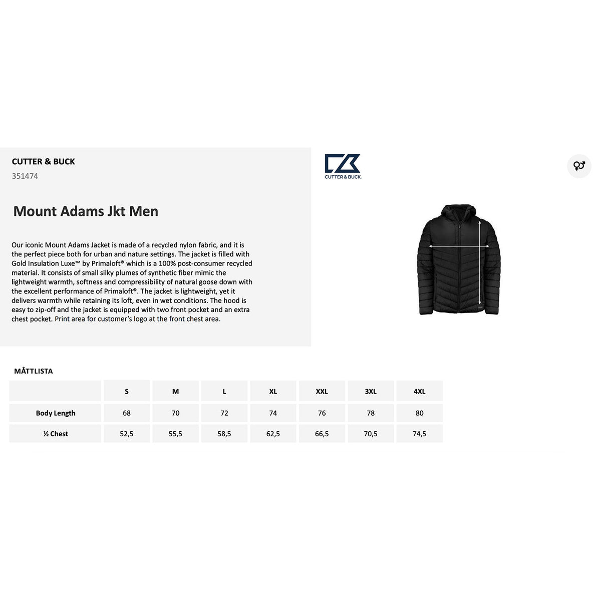 Mount Adams Jkt kokotaulukko miesten kevyttoppatakki