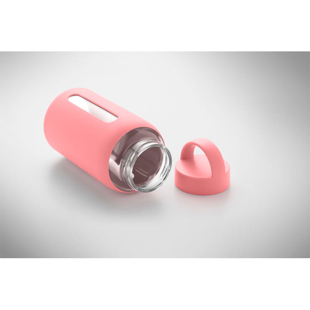 pinkki lasinen juomapullo silikonisuojalla 600 ml