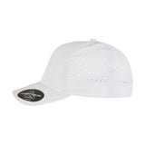 valkoinen flexfit 180 delta perforoitu snapack lippis, sivuprofiili
